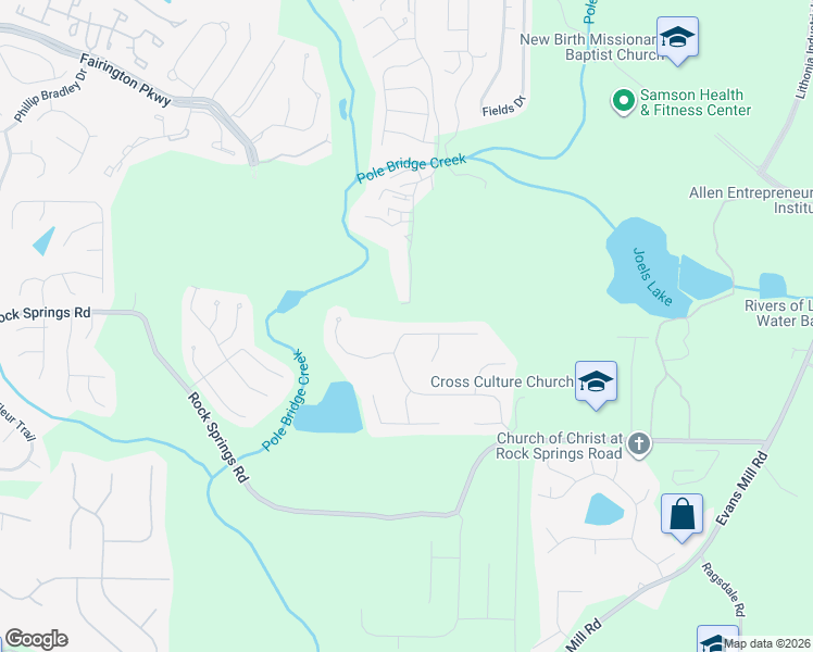 map of restaurants, bars, coffee shops, grocery stores, and more near 5925 Fairington Farms Lane in Stonecrest