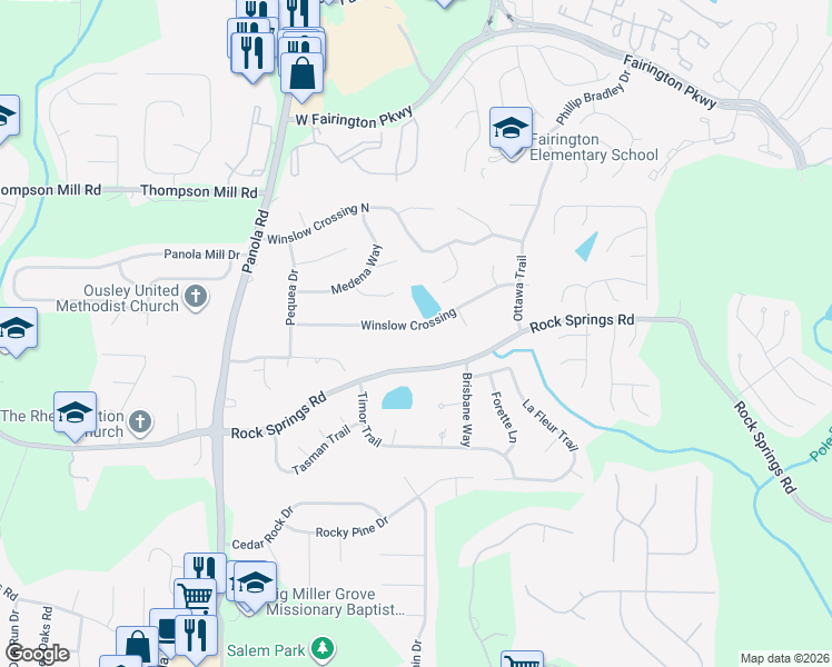 map of restaurants, bars, coffee shops, grocery stores, and more near 5409 Winslow Crossing in Stonecrest
