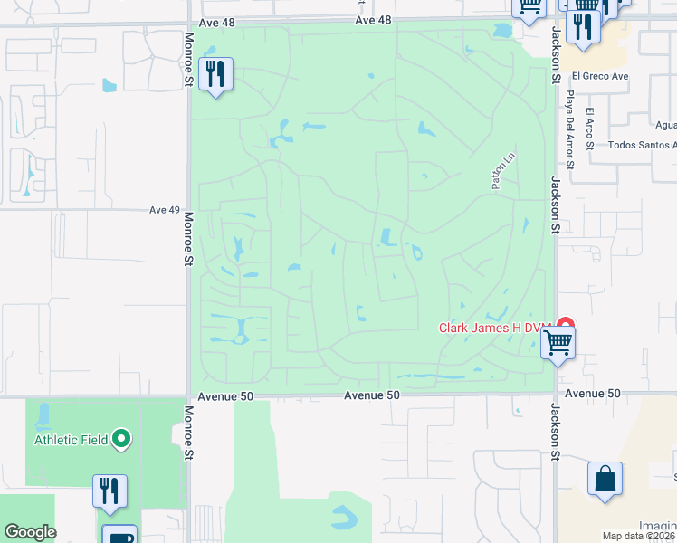 map of restaurants, bars, coffee shops, grocery stores, and more near 49335 Douglas Street in Indio