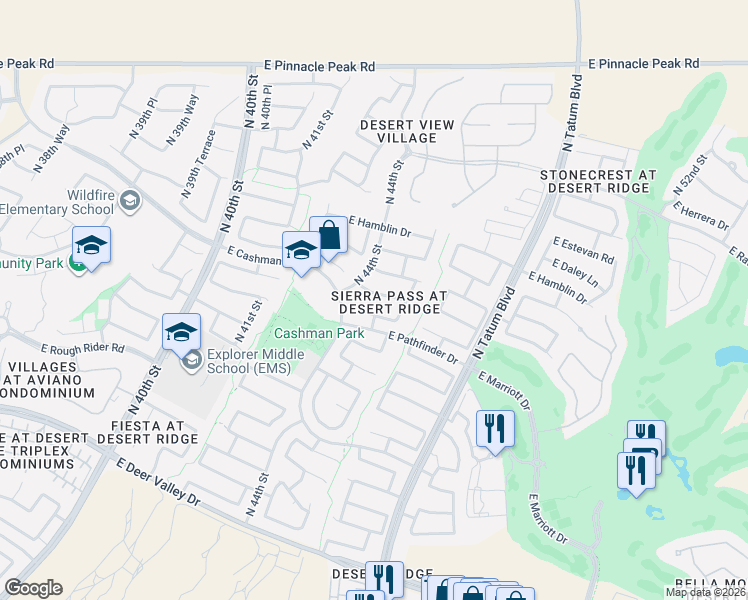 map of restaurants, bars, coffee shops, grocery stores, and more near 4419 East Robin Lane in Phoenix