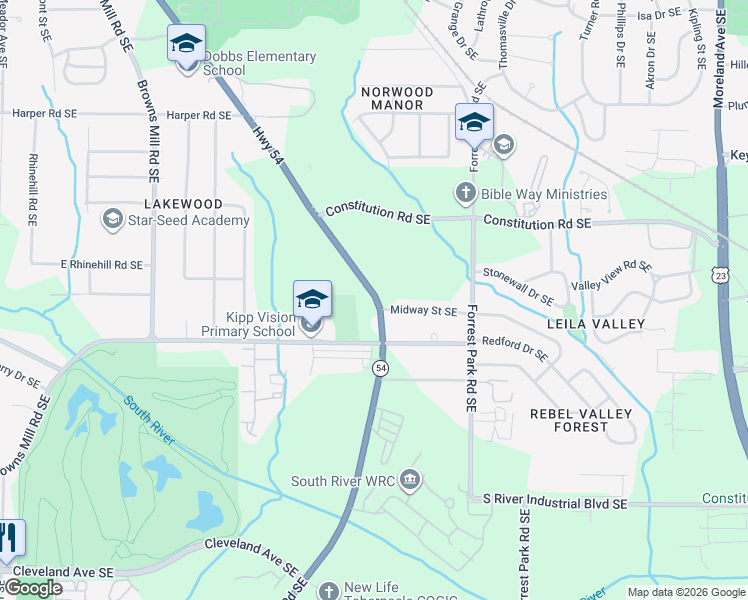 map of restaurants, bars, coffee shops, grocery stores, and more near 2401 Jonesboro Road Southeast in Atlanta