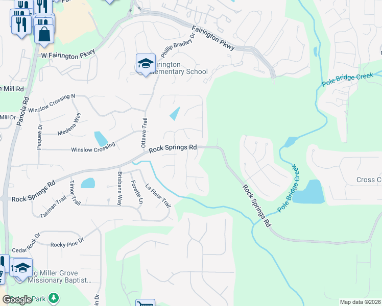 map of restaurants, bars, coffee shops, grocery stores, and more near 3192 Hunters Crossing Point in Stonecrest