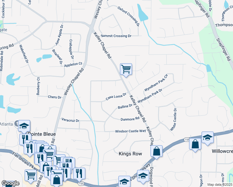 map of restaurants, bars, coffee shops, grocery stores, and more near 4124 Casa Loma Drive in Decatur