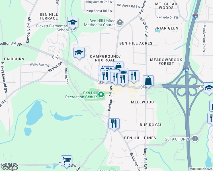 map of restaurants, bars, coffee shops, grocery stores, and more near 3772 Campbellton Road Southwest in Atlanta