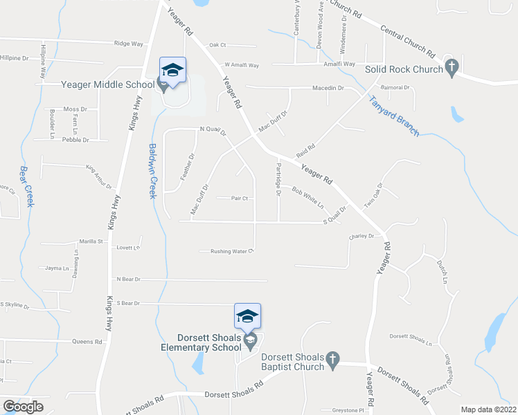 map of restaurants, bars, coffee shops, grocery stores, and more near 4170 North Quail Drive in Douglasville