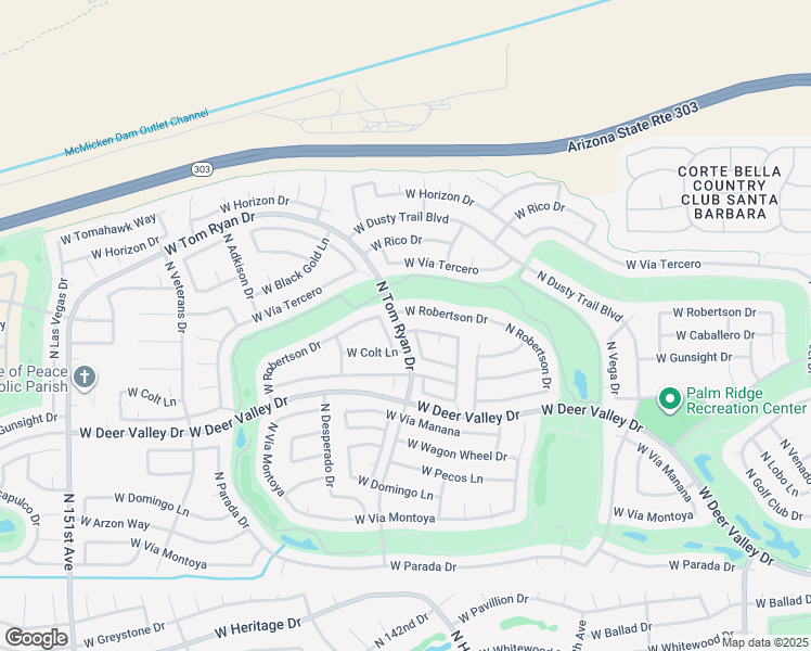 map of restaurants, bars, coffee shops, grocery stores, and more near 14249 West Colt Lane in Sun City West