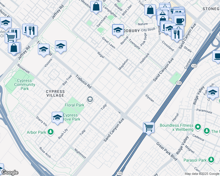 map of restaurants, bars, coffee shops, grocery stores, and more near 57 Statuary in Irvine
