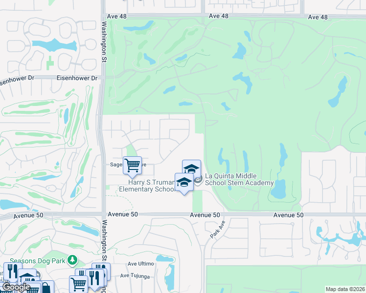 map of restaurants, bars, coffee shops, grocery stores, and more near 78885 Vía Ventana in La Quinta