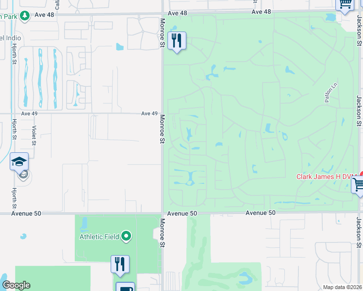 map of restaurants, bars, coffee shops, grocery stores, and more near 82098 Cochran Drive in Indio