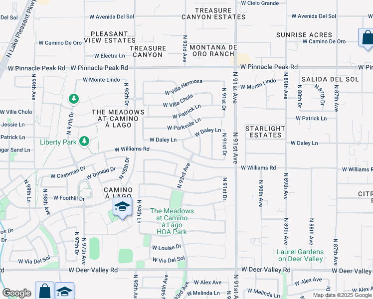 map of restaurants, bars, coffee shops, grocery stores, and more near 9315 West Country Club Trail in Peoria