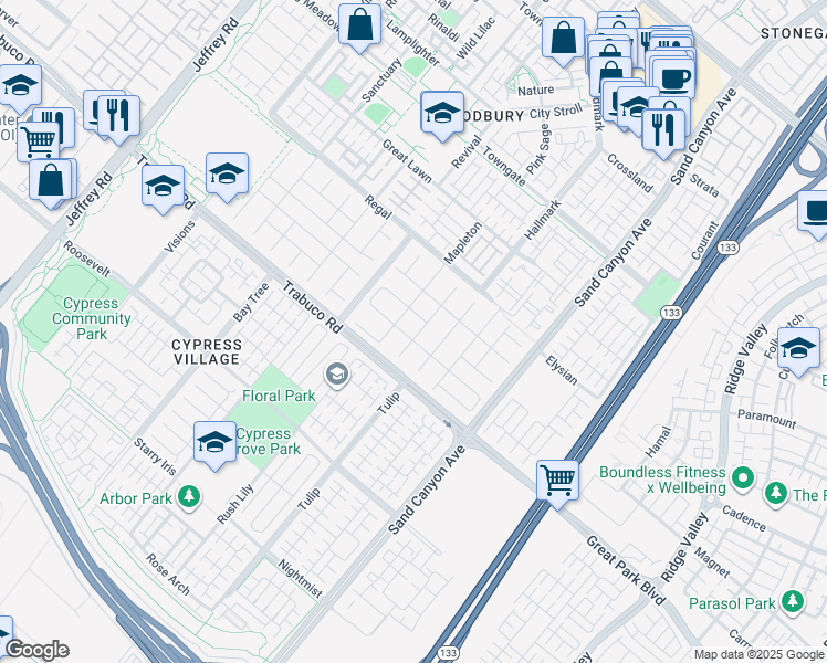 map of restaurants, bars, coffee shops, grocery stores, and more near 57 Statuary in Irvine