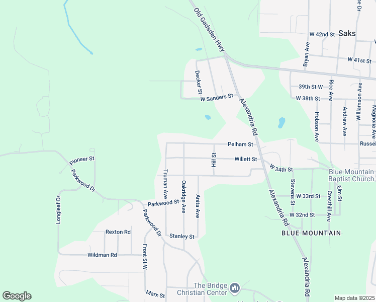 map of restaurants, bars, coffee shops, grocery stores, and more near 1519 Willett Street in Anniston