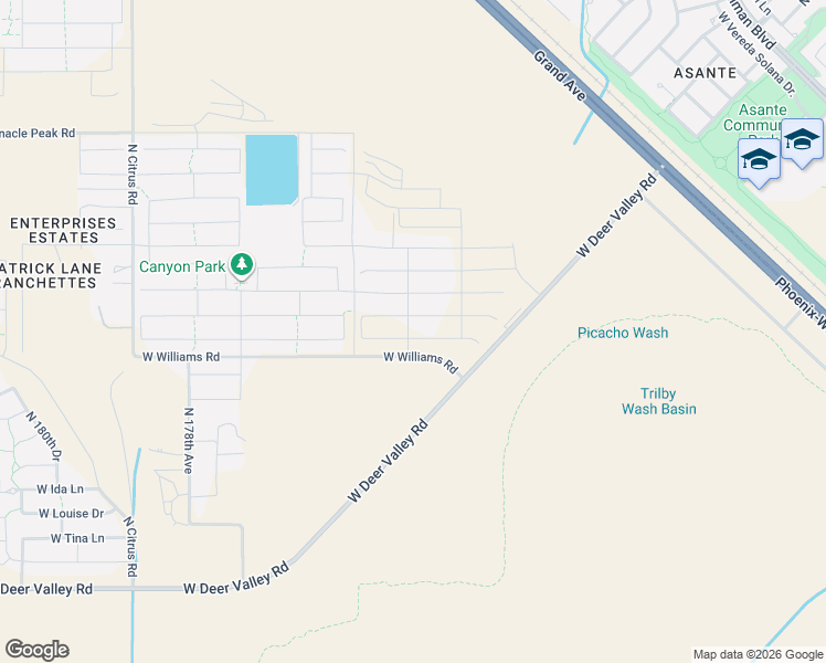 map of restaurants, bars, coffee shops, grocery stores, and more near 17388 West Country Club Terrace in Surprise