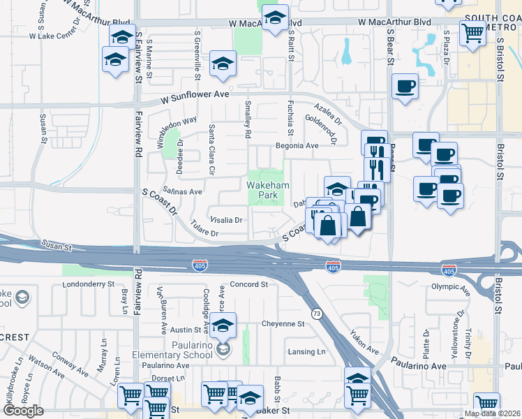 map of restaurants, bars, coffee shops, grocery stores, and more near 1000 South Coast Drive in Costa Mesa