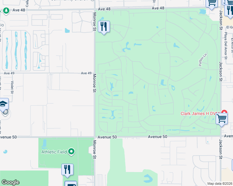 map of restaurants, bars, coffee shops, grocery stores, and more near 49383 Eisenhower Drive in Indio