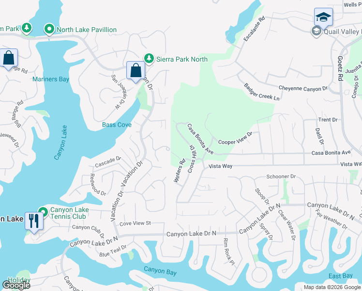 map of restaurants, bars, coffee shops, grocery stores, and more near Cross Hill Drive in Menifee
