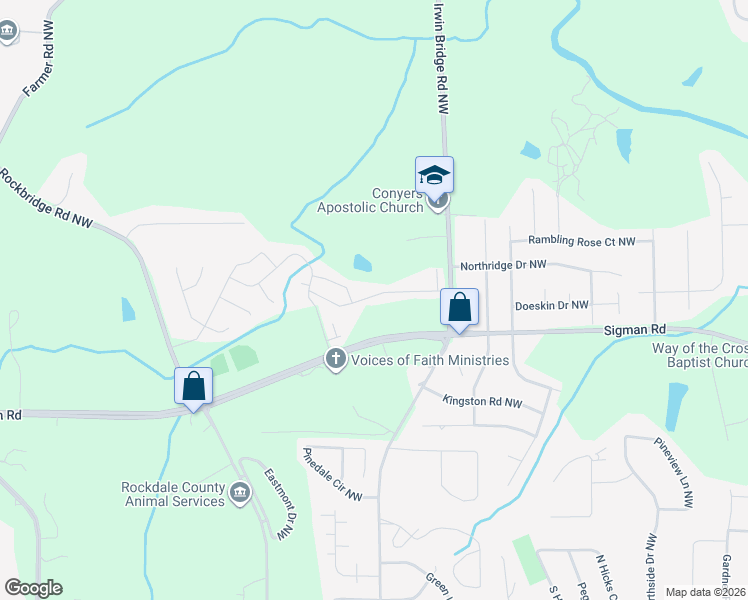 map of restaurants, bars, coffee shops, grocery stores, and more near 1881 Millstream Hollow in Conyers