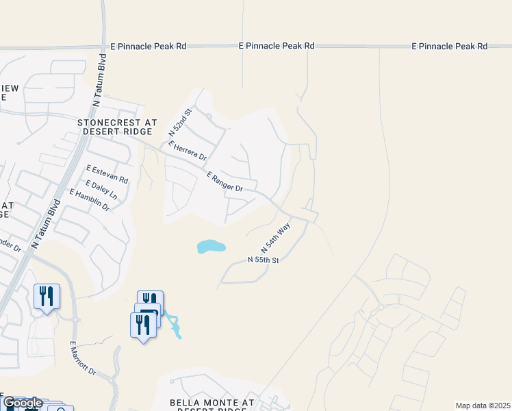 map of restaurants, bars, coffee shops, grocery stores, and more near 22455 North 54th Street in Phoenix