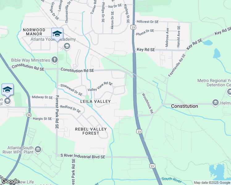 map of restaurants, bars, coffee shops, grocery stores, and more near 1111 Regis Road Southeast in Atlanta