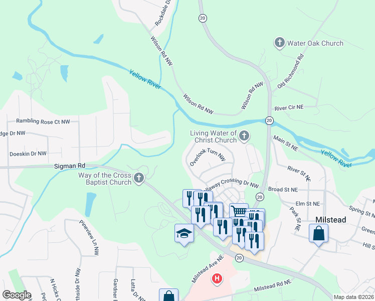 map of restaurants, bars, coffee shops, grocery stores, and more near 1664 Callaway Loop in Conyers