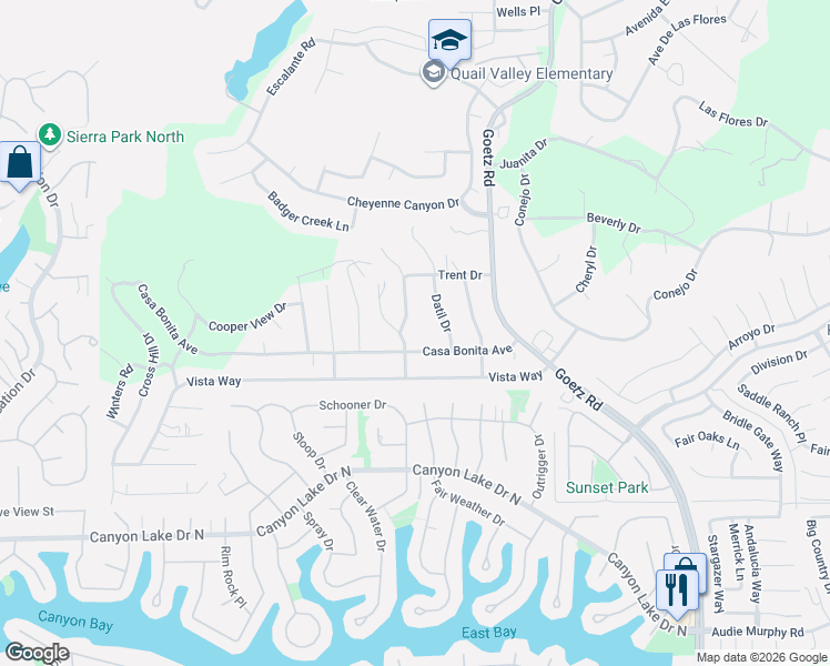 map of restaurants, bars, coffee shops, grocery stores, and more near 29622 La Cresta Drive in Canyon Lake