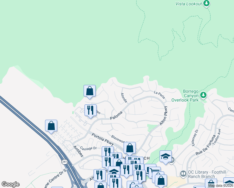 map of restaurants, bars, coffee shops, grocery stores, and more near 6 Coca in Lake Forest