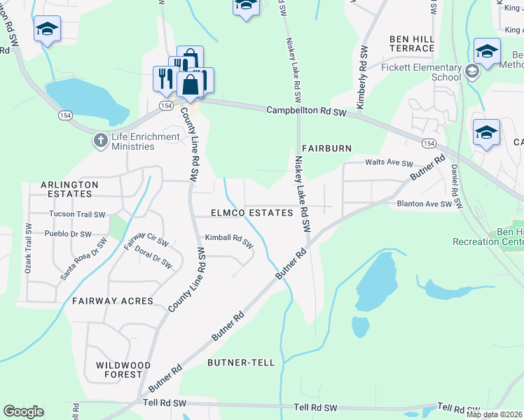 map of restaurants, bars, coffee shops, grocery stores, and more near 4332 Wallace Avenue Southwest in Atlanta