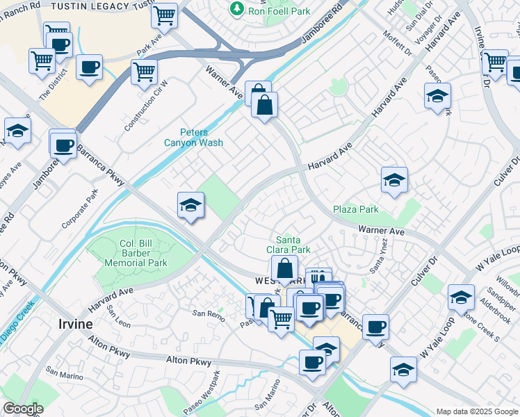 map of restaurants, bars, coffee shops, grocery stores, and more near 1 La Ronda in Irvine