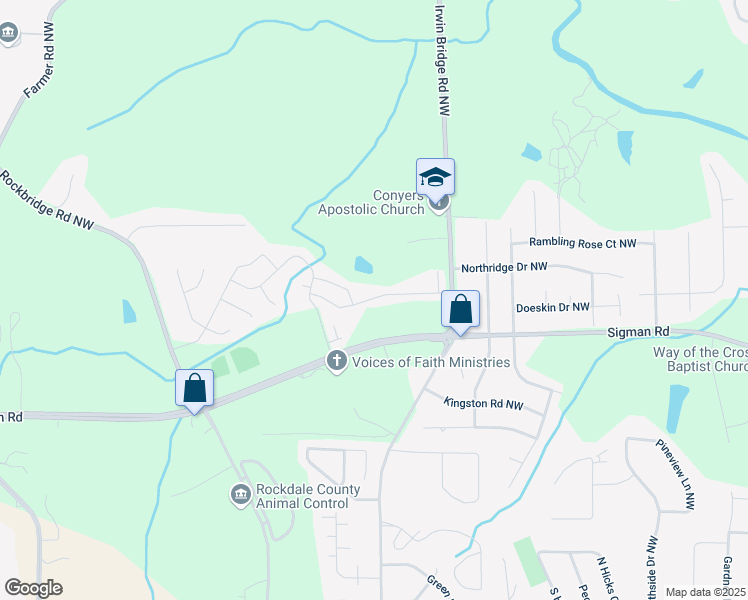 map of restaurants, bars, coffee shops, grocery stores, and more near 1881 Millstream Hollow in Conyers