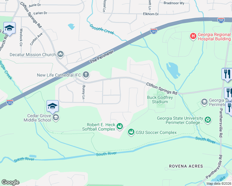 map of restaurants, bars, coffee shops, grocery stores, and more near 2532 Clifton Springs Manor in Decatur