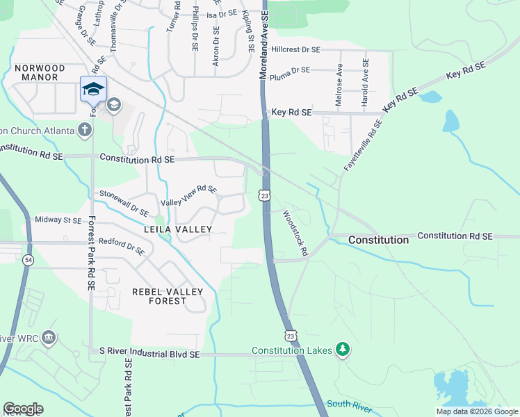 map of restaurants, bars, coffee shops, grocery stores, and more near in DeKalb County