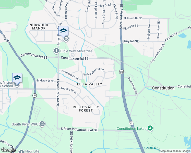map of restaurants, bars, coffee shops, grocery stores, and more near 1024 Regis Road Southeast in Atlanta