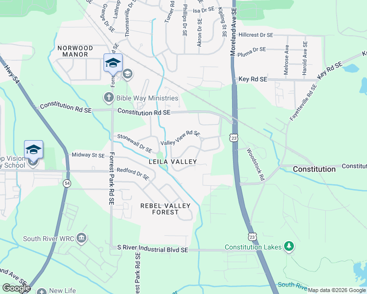 map of restaurants, bars, coffee shops, grocery stores, and more near 1024 Regis Road Southeast in Atlanta