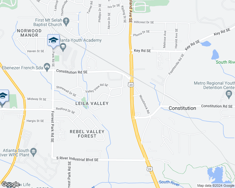map of restaurants, bars, coffee shops, grocery stores, and more near 1144 Regis Road Southeast in Atlanta