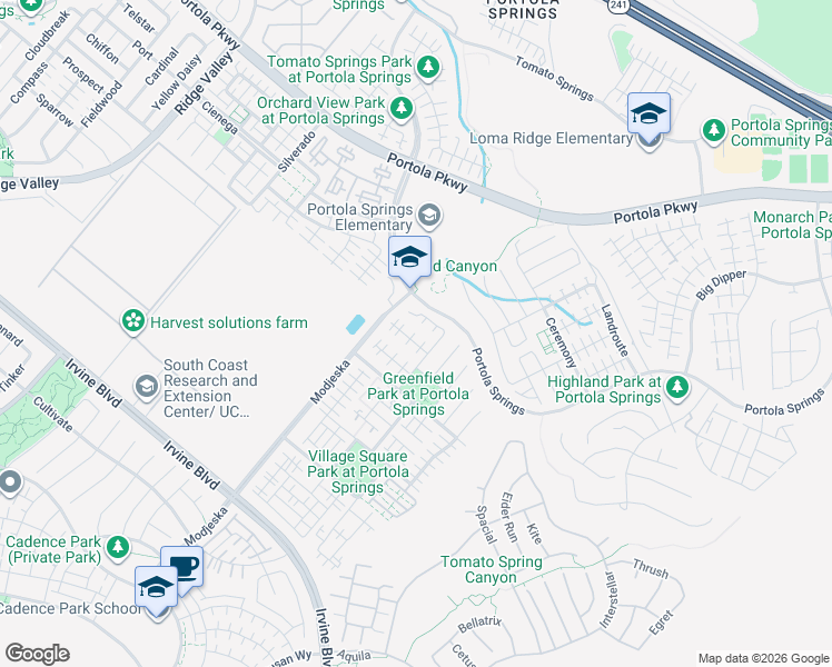 map of restaurants, bars, coffee shops, grocery stores, and more near 135 Hollow Tree in Irvine