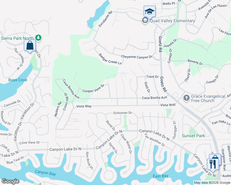 map of restaurants, bars, coffee shops, grocery stores, and more near in Canyon Lake