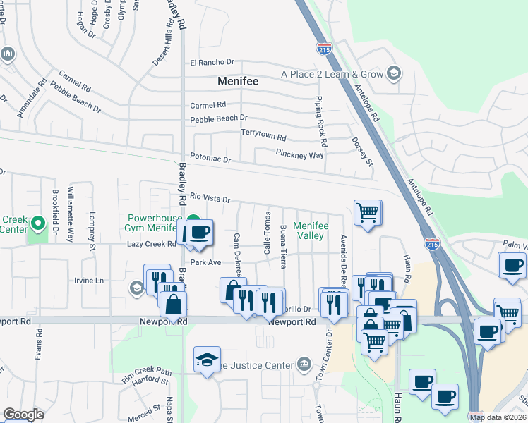 map of restaurants, bars, coffee shops, grocery stores, and more near 29637 Buena Tierra in Menifee