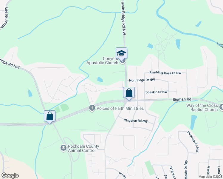 map of restaurants, bars, coffee shops, grocery stores, and more near 1937 Millstream Hollow in Conyers