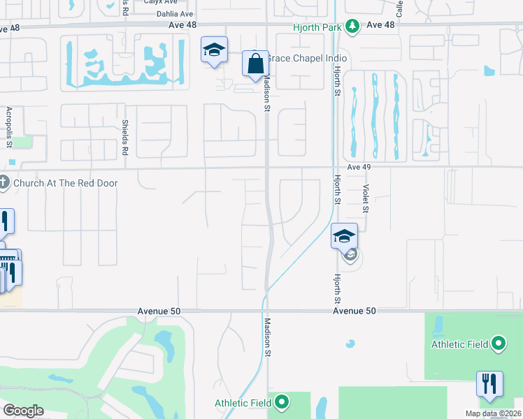 map of restaurants, bars, coffee shops, grocery stores, and more near 80959 Rockberry Court in Indio