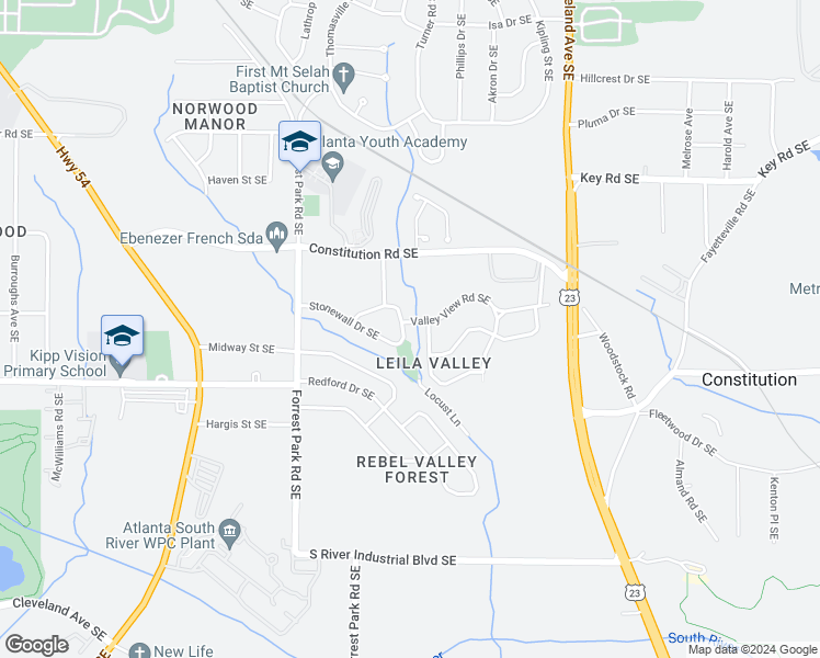 map of restaurants, bars, coffee shops, grocery stores, and more near 1021 Stonewall Drive Southeast in Atlanta