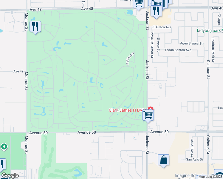 map of restaurants, bars, coffee shops, grocery stores, and more near 82690 Chaplin Court in Indio