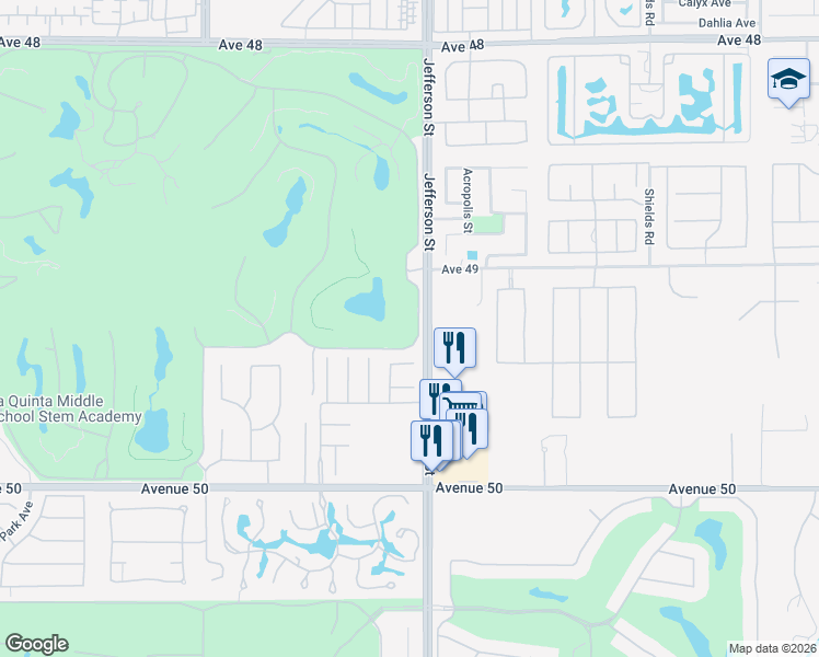 map of restaurants, bars, coffee shops, grocery stores, and more near 49405 Brian Court in La Quinta