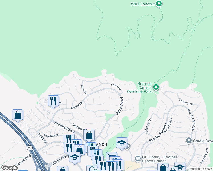 map of restaurants, bars, coffee shops, grocery stores, and more near 5 Alta Vista in Lake Forest