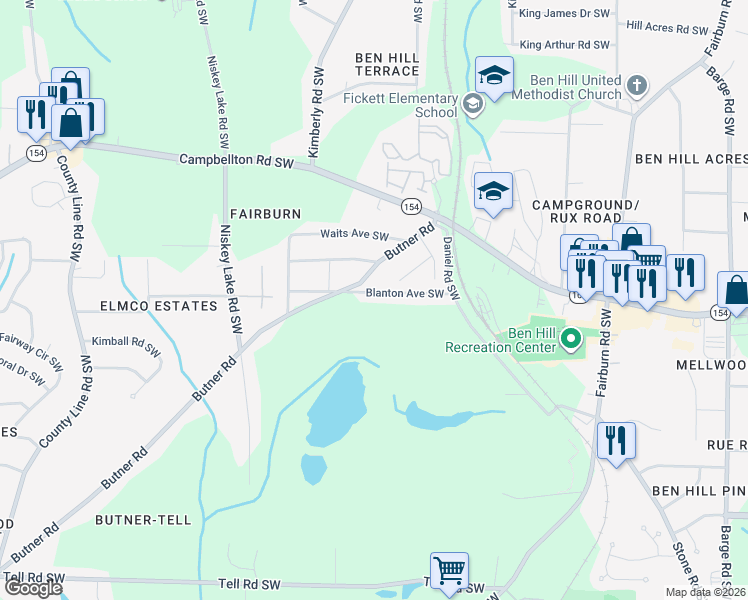 map of restaurants, bars, coffee shops, grocery stores, and more near 2334 Butner Road in Atlanta
