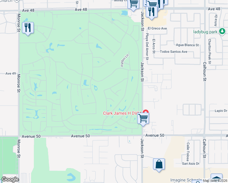 map of restaurants, bars, coffee shops, grocery stores, and more near 82724 Nicholson Court in Indio