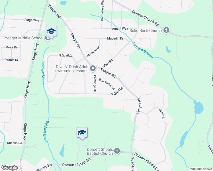 map of restaurants, bars, coffee shops, grocery stores, and more near 5715 Bob White Lane in Douglasville