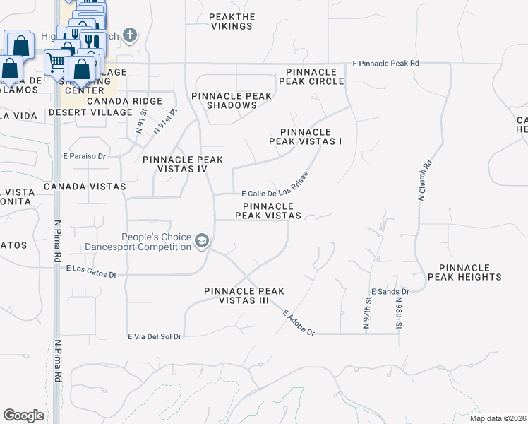map of restaurants, bars, coffee shops, grocery stores, and more near 9455 East Via Montoya in Scottsdale
