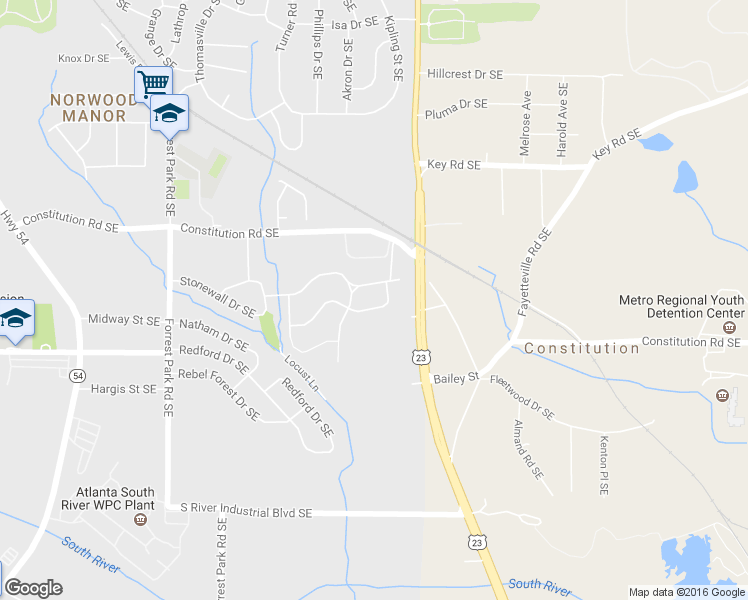 map of restaurants, bars, coffee shops, grocery stores, and more near 1144 Regis Road Southeast in Atlanta