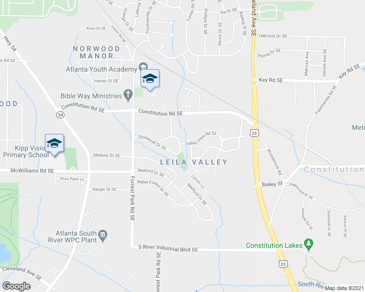 map of restaurants, bars, coffee shops, grocery stores, and more near 2341 Leila Lane Southeast in Atlanta