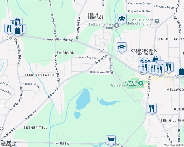 map of restaurants, bars, coffee shops, grocery stores, and more near 2334 Butner Road in Atlanta